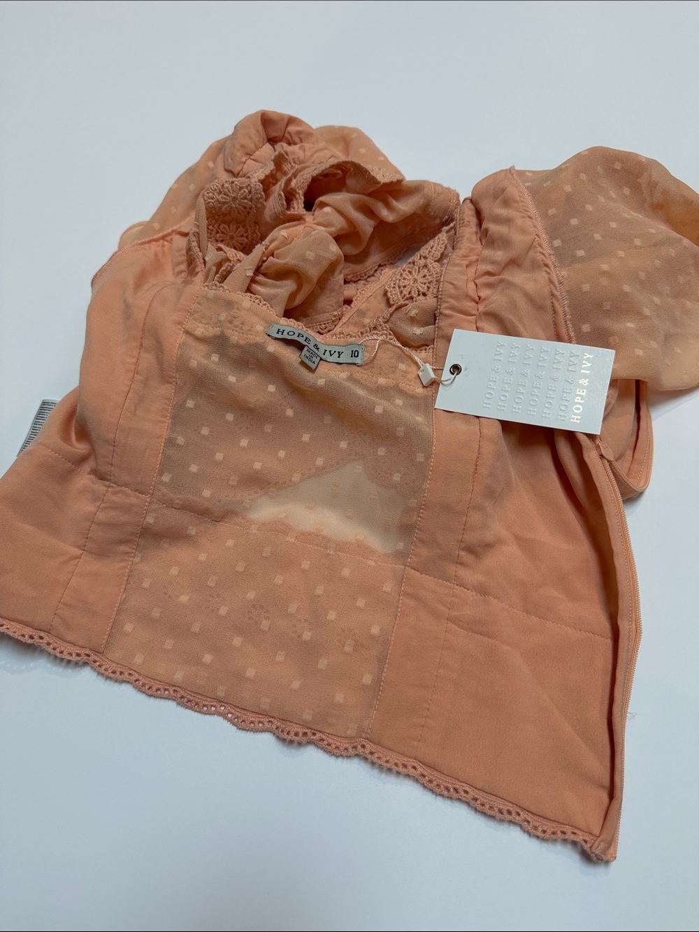 Hope & Ivy Broderie Frill Sleeve Peach Crop Top - Picture 14 of 14